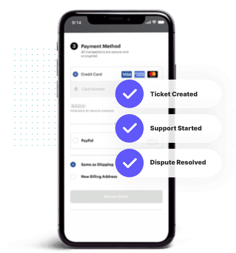 Smartphone with icons highlighting shopper support process