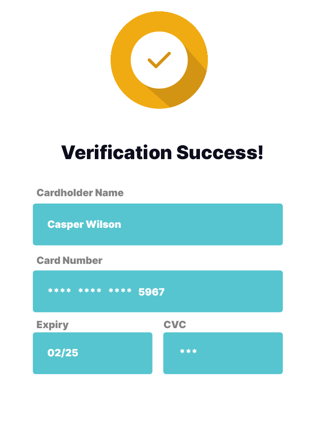 Verification icon depicting card holder info for an ecommerce purchase
