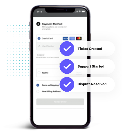 Smartphone with icons highlighting shopper support process